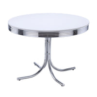 Loy 5pc Dining Table and Chair Set, Black Faux Leather, Retro White Round