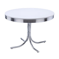 Loy 5pc Dining Table and Chair Set, Red Faux Leather, Retro White Round Top