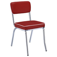 Loy 5pc Dining Table and Chair Set, Red Faux Leather, Retro White Round Top