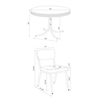 Loy 5pc Dining Table and Chair Set, Red Faux Leather, Retro White Round Top