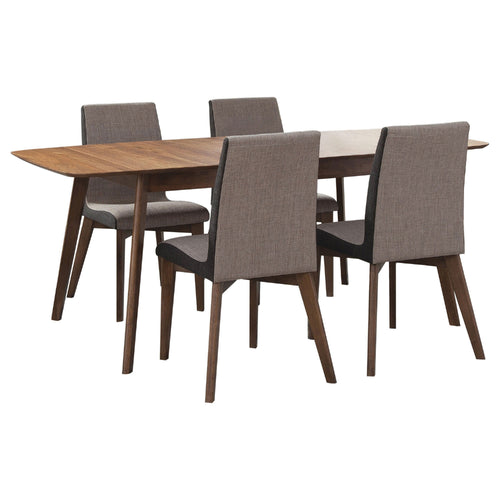 Bera 5pc Dining Set w 4 Chairs, 59-75 Inch Extendable, Walnut Brown, Gray