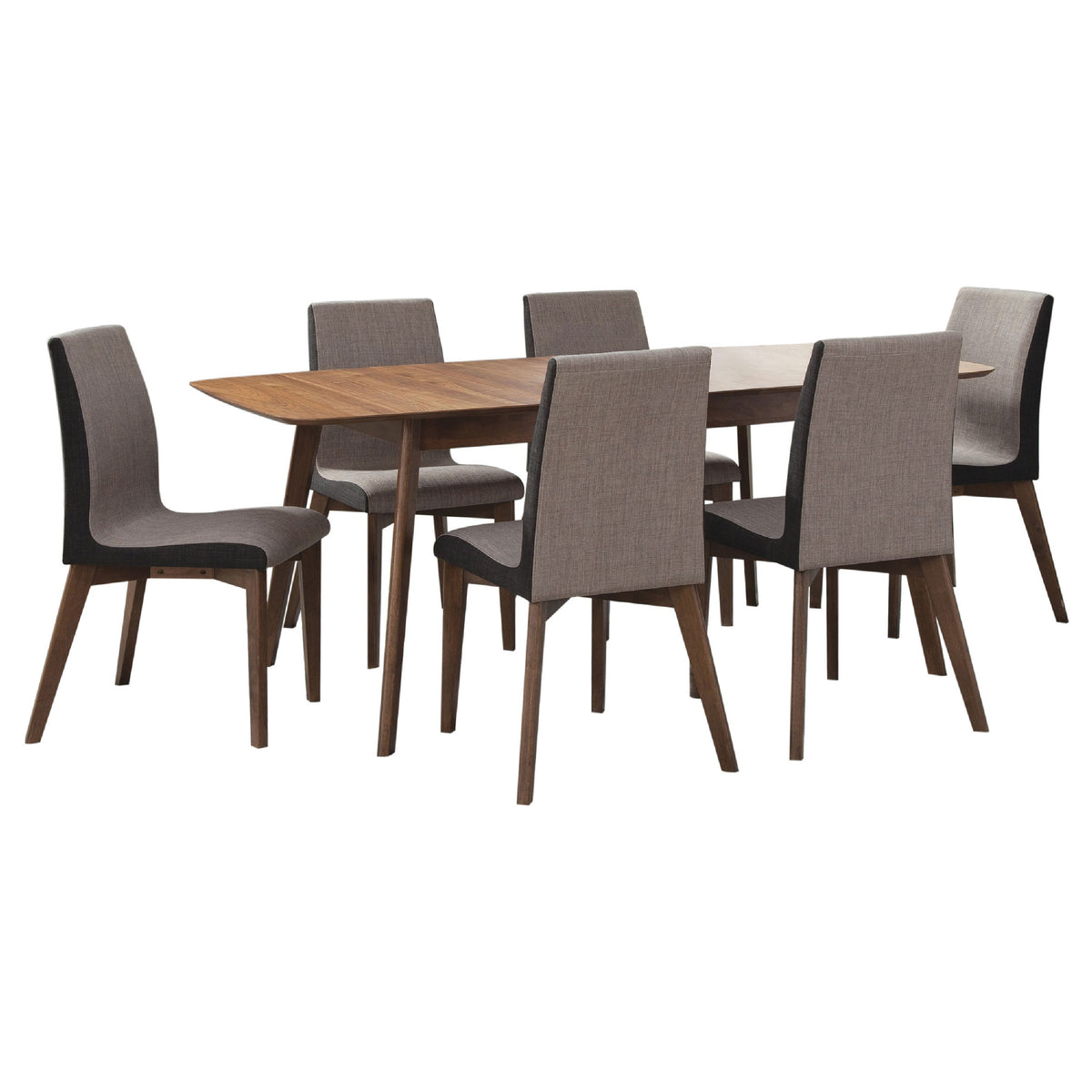 Bera 7pc Dining Set w Chairs, 59-75 Inch Extendable, Walnut Brown, Gray