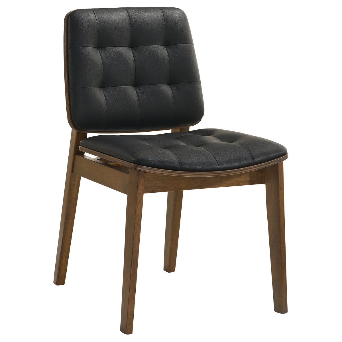 Bera 5pc Dining Set w Chairs, 59-75 Inch Extendable, Walnut Brown, Black Faux Leather