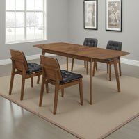 Bera 5pc Dining Set w Chairs, 59-75 Inch Extendable, Walnut Brown, Black Faux Leather