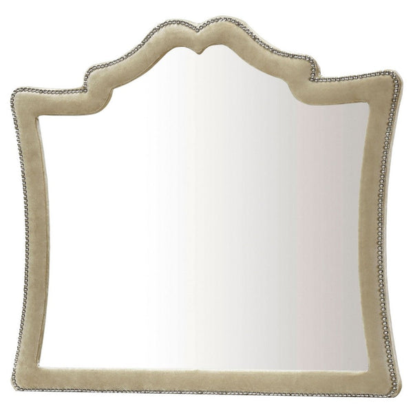 Lino Dresser Mirror, Curved Frame, Nailhead Trim, Cream Velvet 43 Inch - BM338134
