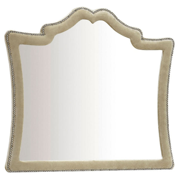 Lino Dresser Mirror, Curved Frame, Nailhead Trim, Cream Velvet 43 Inch - BM338134