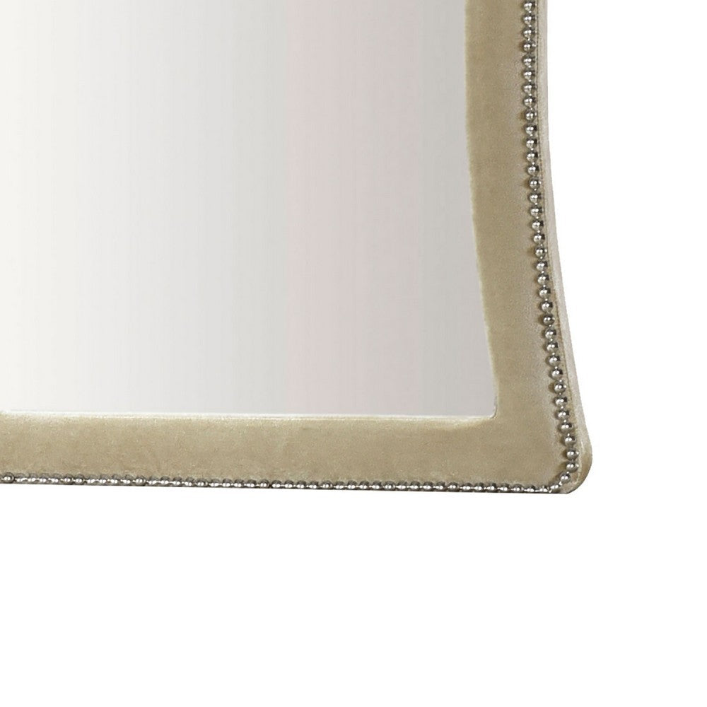 Lino Dresser Mirror, Curved Frame, Nailhead Trim, Cream Velvet 43 Inch - BM338134