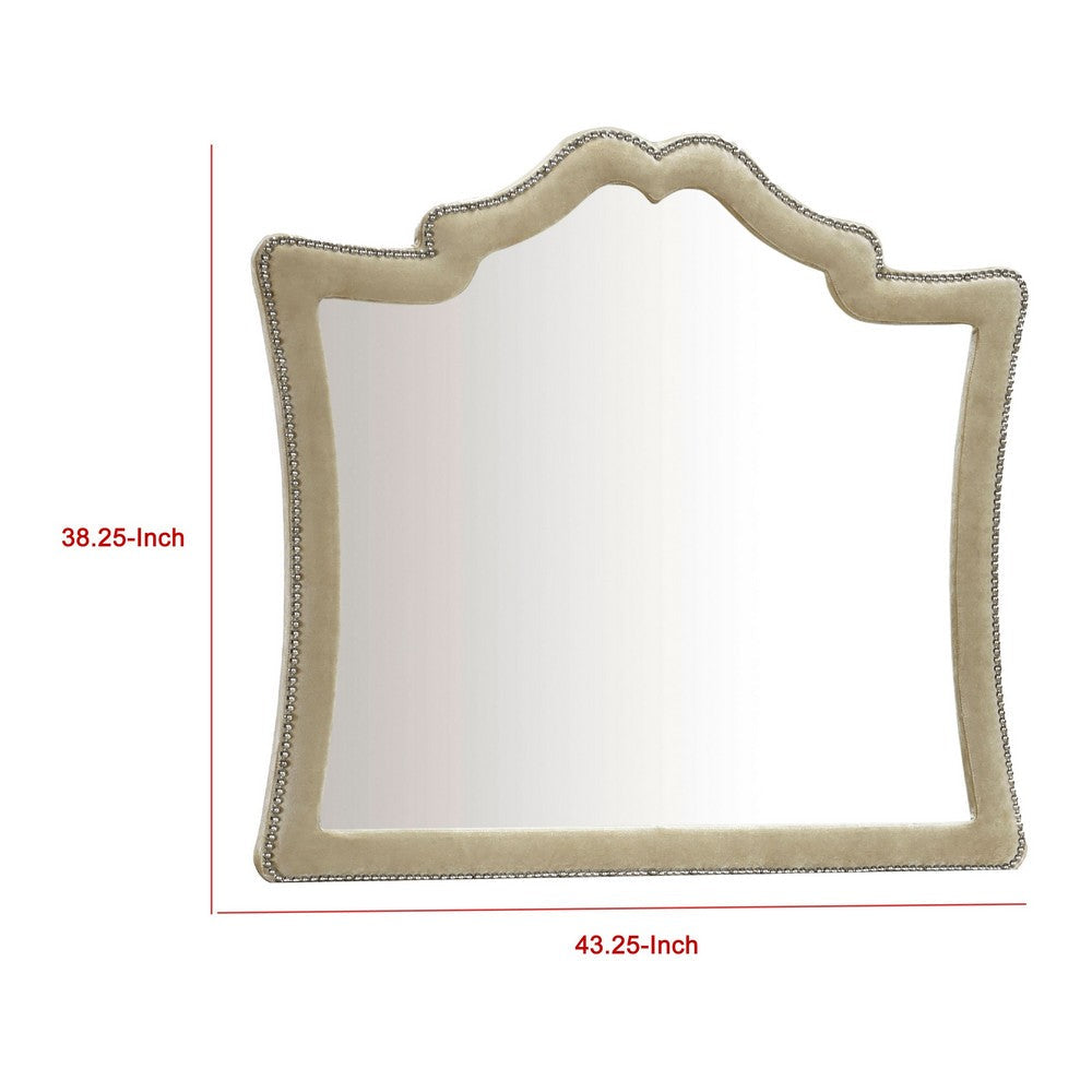 Lino Dresser Mirror, Curved Frame, Nailhead Trim, Cream Velvet 43 Inch - BM338134