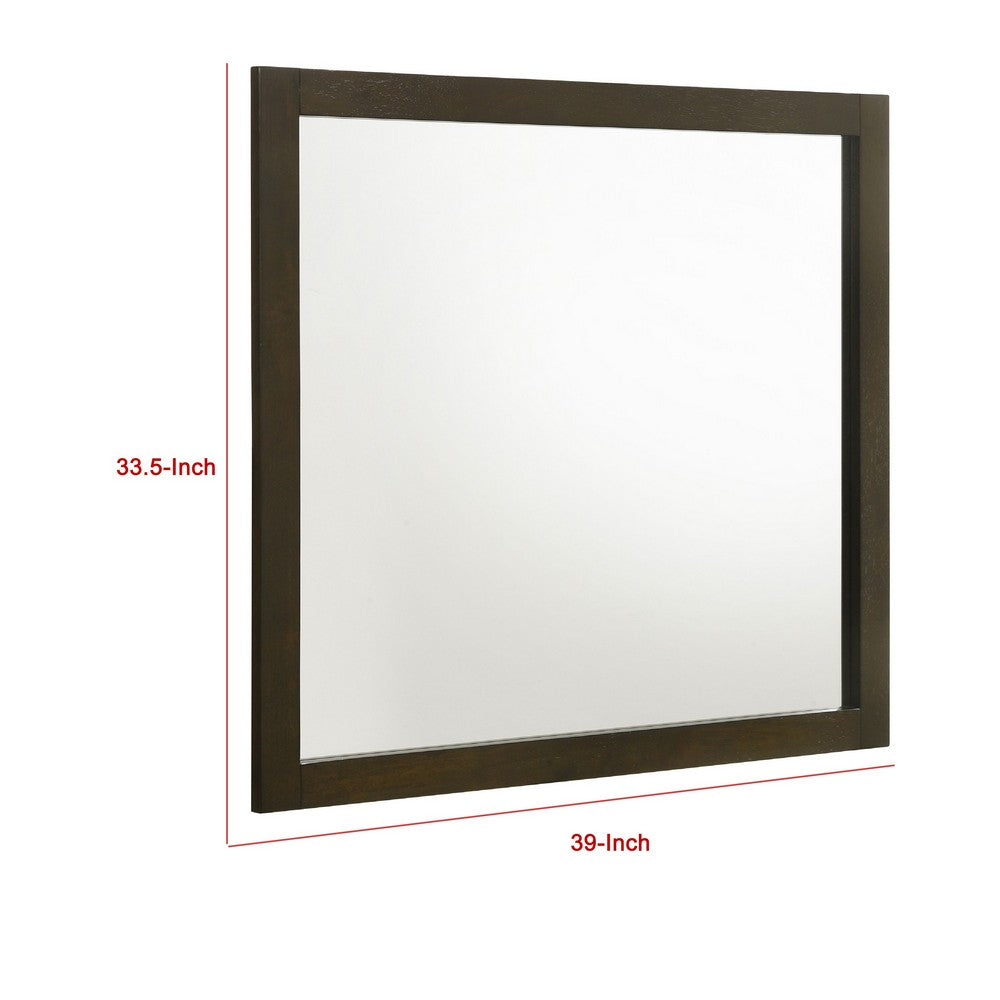 Wlly Dresser Mirror with Wide Frame, 39 Inch Dark Brown Hardwood - BM338136