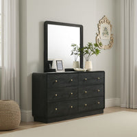 Cavy Dresser Mirror, Rounded Corners and Flat Glass, Black Melamine - BM338137