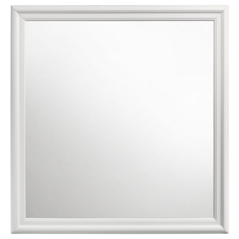 Nim Rectangular Dresser Mirror, Molded Trim Frame, 38 Inch White Wood - BM338138