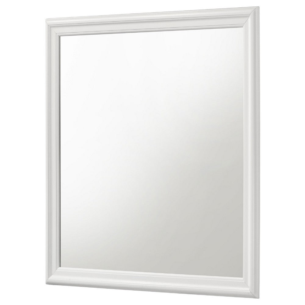 Nim Rectangular Dresser Mirror, Molded Trim Frame, 38 Inch White Wood - BM338138