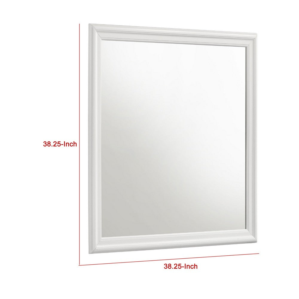 Nim Rectangular Dresser Mirror, Molded Trim Frame, 38 Inch White Wood - BM338138