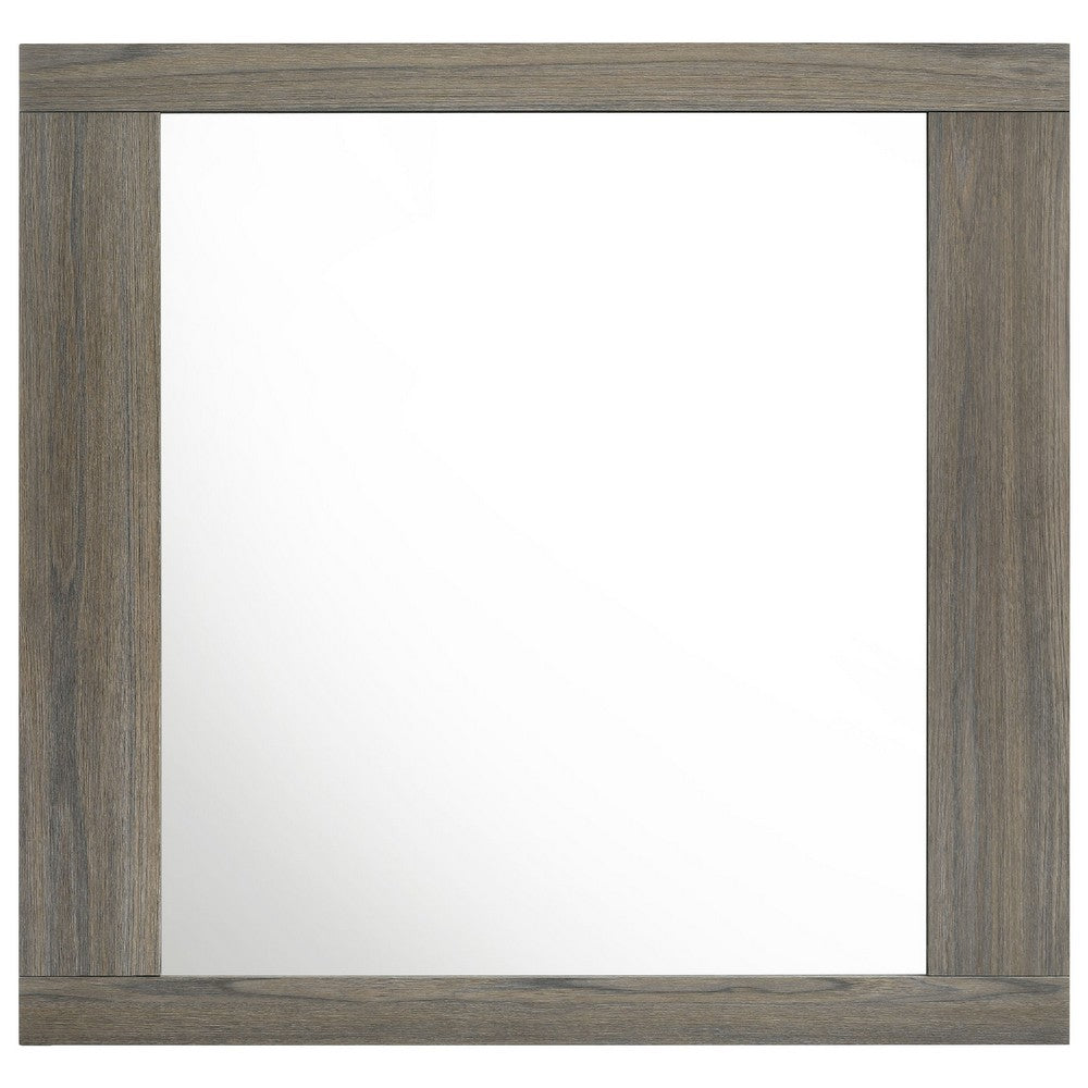 Fene Rectangular Dresser Mirror, Flat Glass, 38 Inch Gray Oak Melamine - BM338139