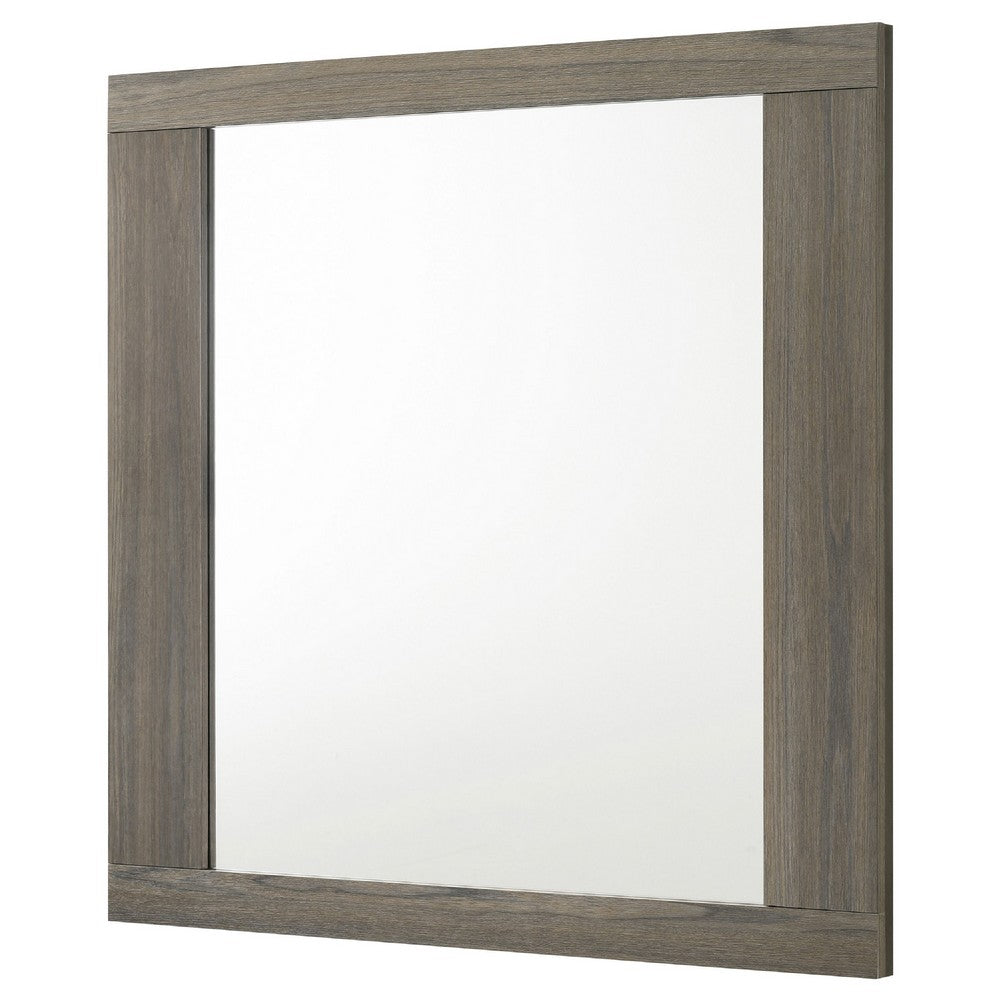 Fene Rectangular Dresser Mirror, Flat Glass, 38 Inch Gray Oak Melamine - BM338139