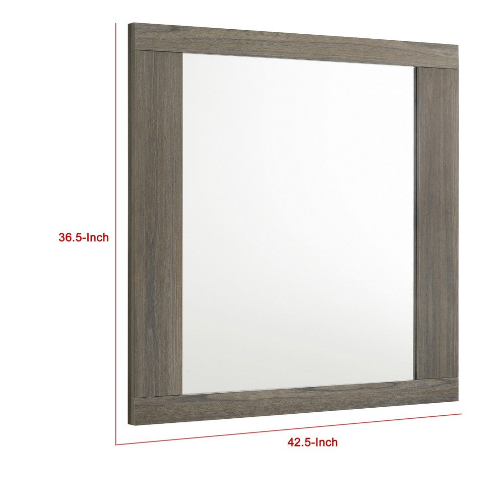 Fene Rectangular Dresser Mirror, Flat Glass, 38 Inch Gray Oak Melamine - BM338139