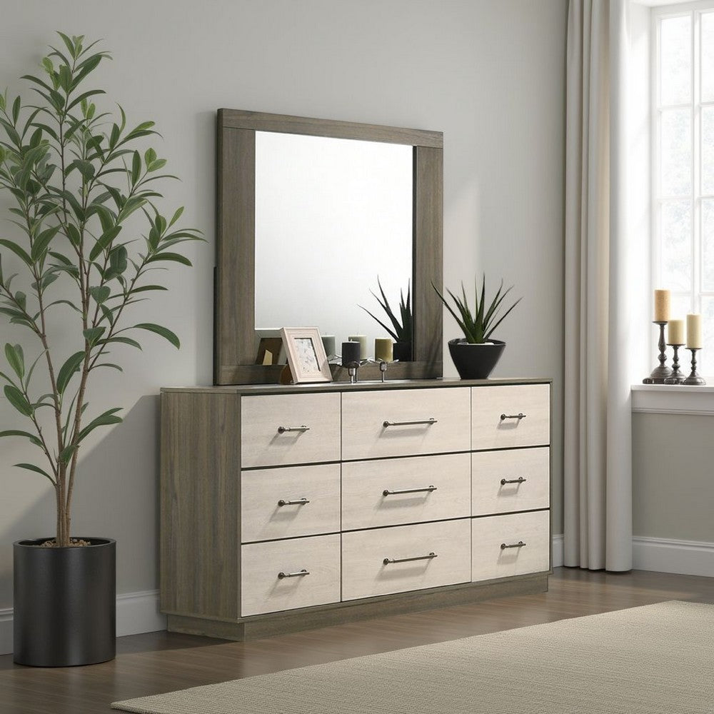 Fene Rectangular Dresser Mirror, Flat Glass, 38 Inch Gray Oak Melamine - BM338139