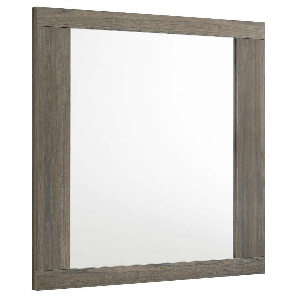 Fene Rectangular Dresser Mirror, Flat Glass, 38 Inch Gray Oak Melamine - BM338139