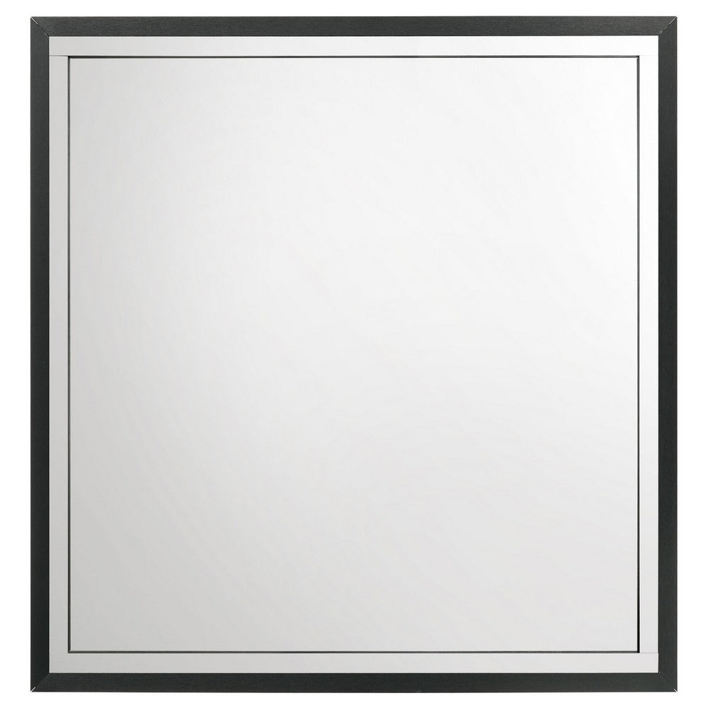 Jenny Square Dresser Mirror, Polished Chrome Trim, Black Wood-Melamine - BM338143