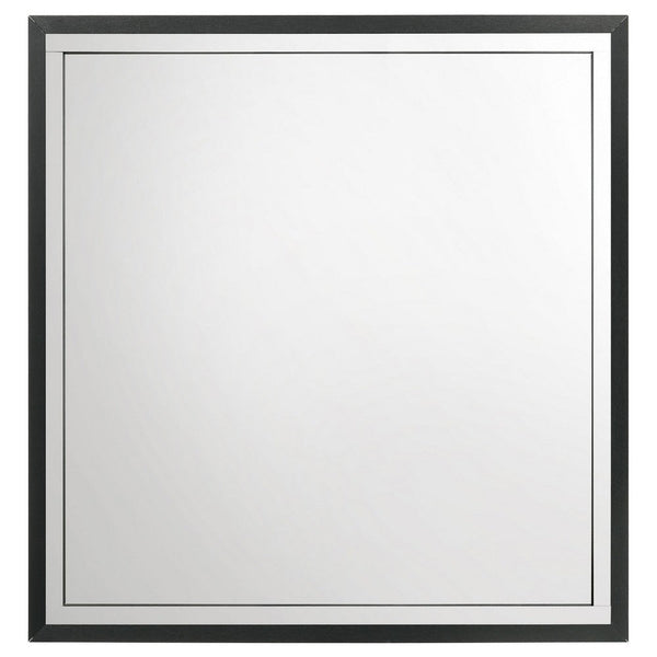 Jenny Square Dresser Mirror, Polished Chrome Trim, Black Wood-Melamine - BM338143