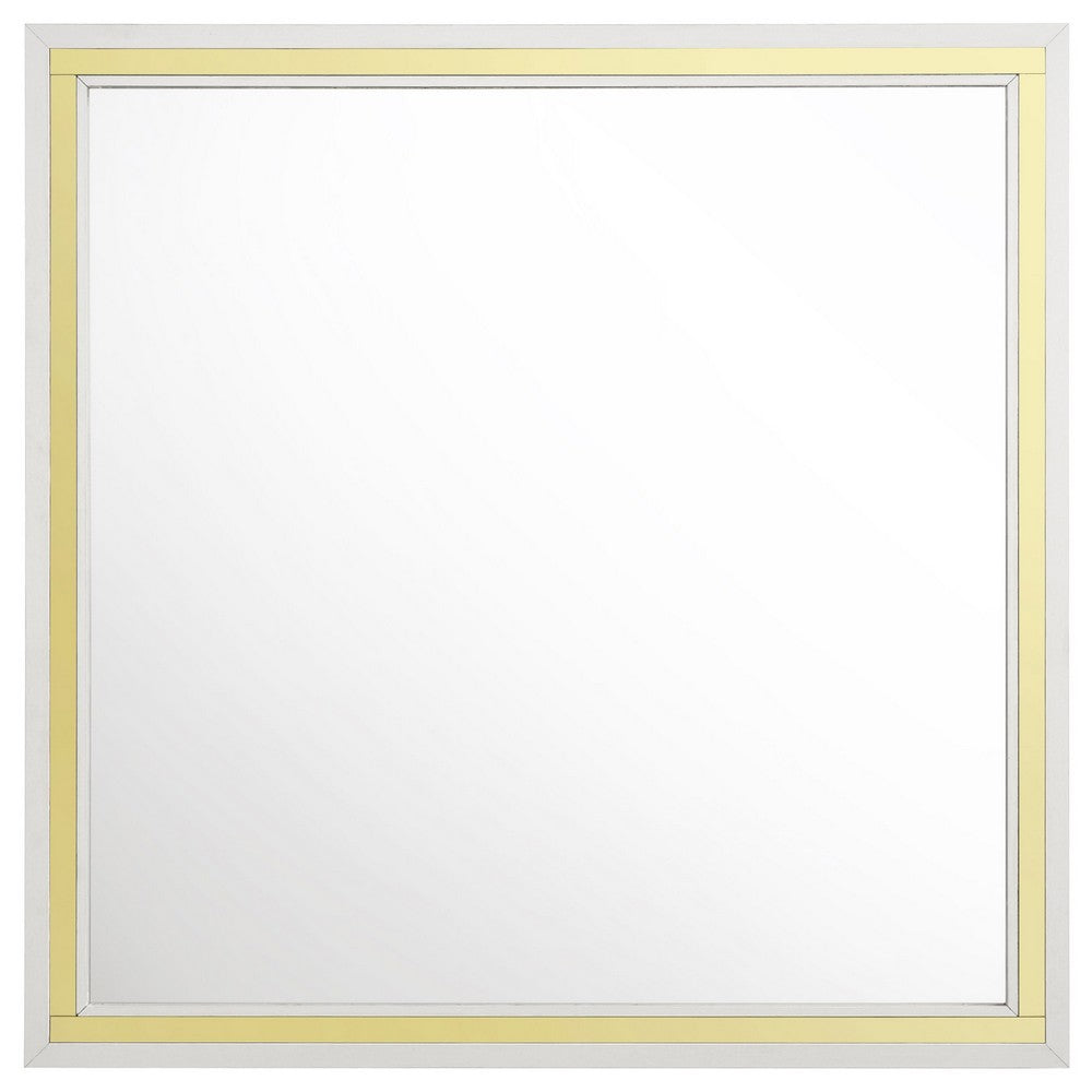 Jenny Square Dresser Mirror, Polished Golden Trim, White Wood-Melamine - BM338144