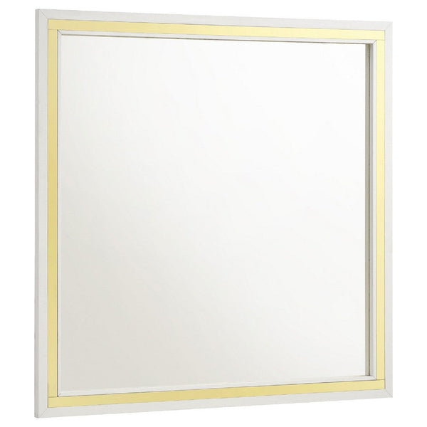 Jenny Square Dresser Mirror, Polished Golden Trim, White Wood-Melamine - BM338144