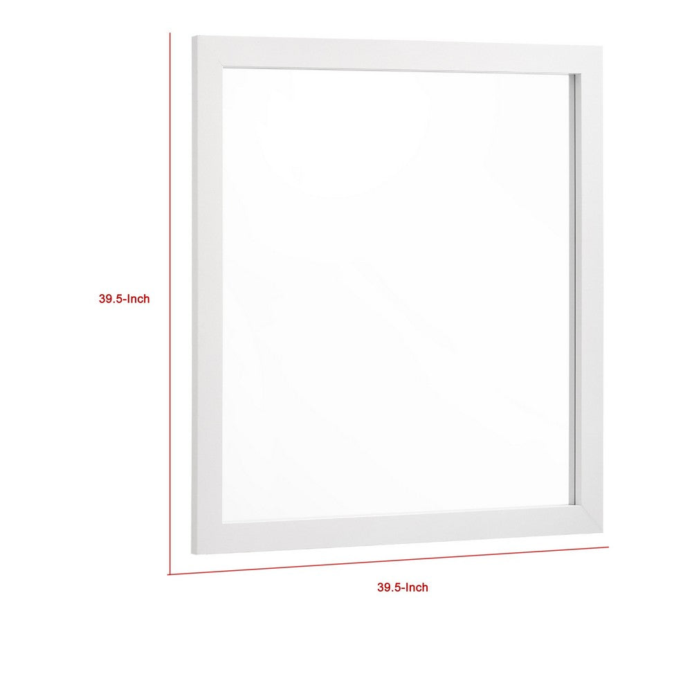 Dle Rectangular Dresser Mirror, Flush Frame, Flat Glass, White Wood - BM338148