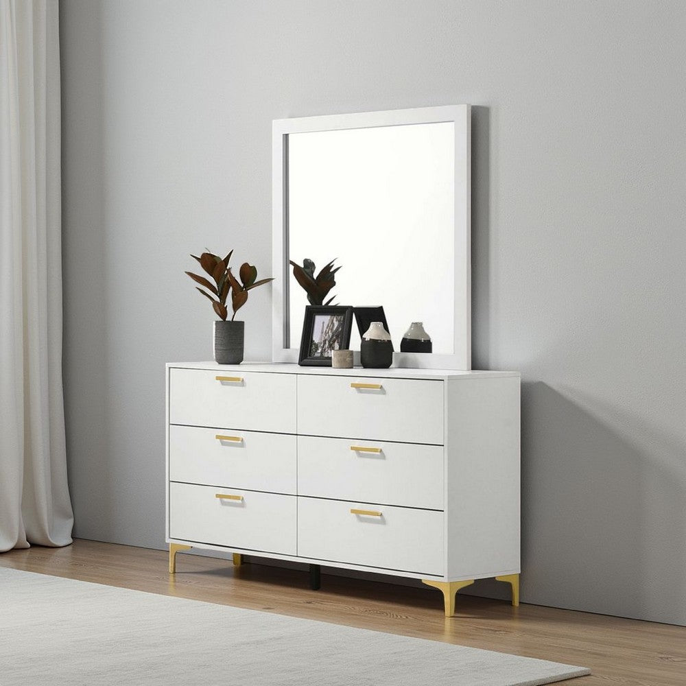 Dle Rectangular Dresser Mirror, Flush Frame, Flat Glass, White Wood - BM338148