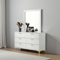 Dle Rectangular Dresser Mirror, Flush Frame, Flat Glass, White Wood - BM338148