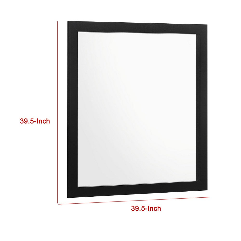 Dle Rectangular Dresser Mirror, Flush Frame, Flat Glass, Black Wood - BM338149