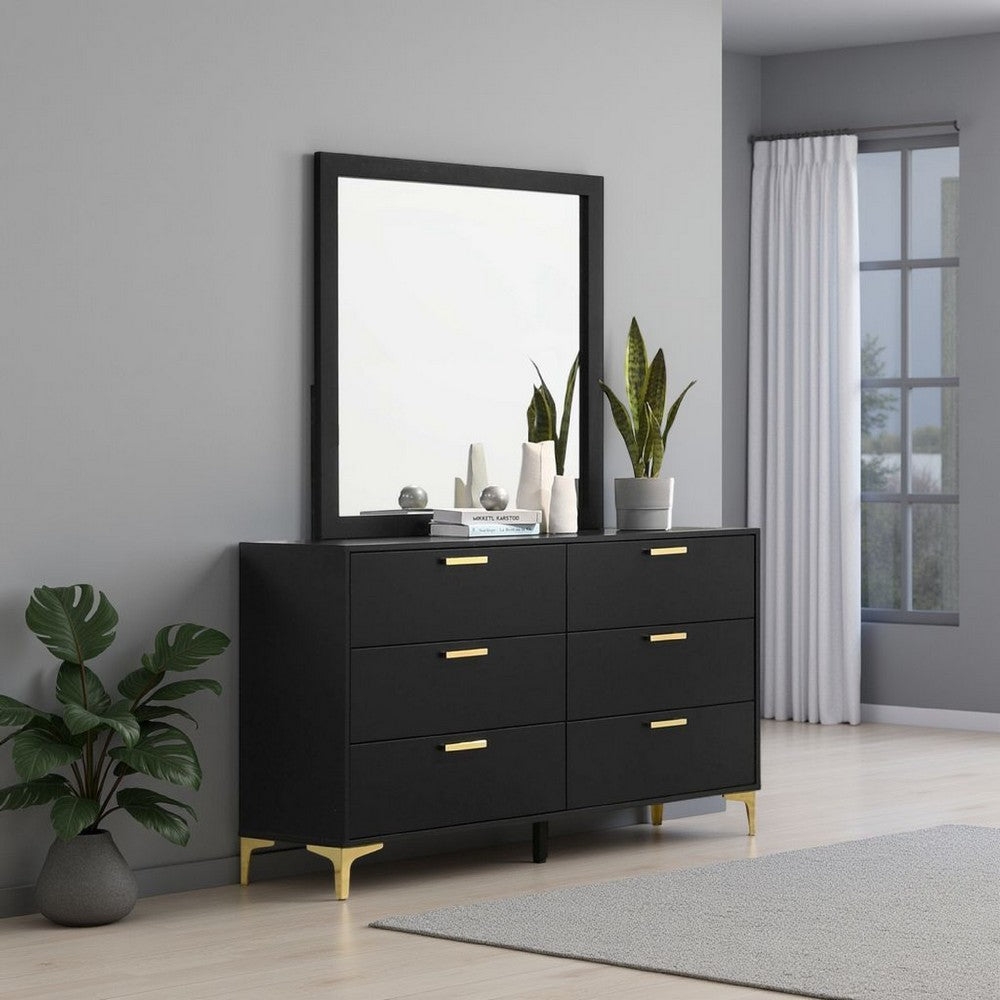 Dle Rectangular Dresser Mirror, Flush Frame, Flat Glass, Black Wood - BM338149