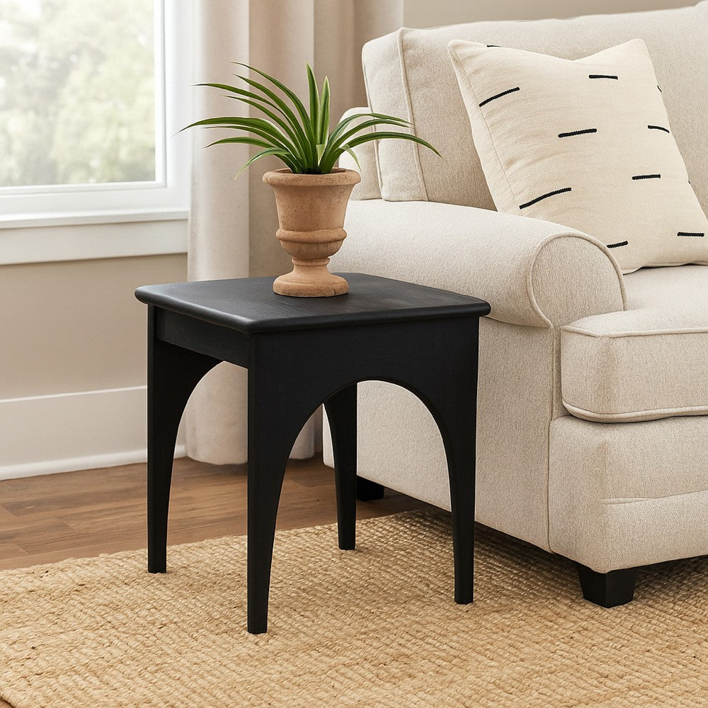 Areo Side End Table, 22 Inch Square Top w Curved Legs, Matte Black - BM338155