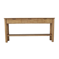 Mele Sofa Console Table, Lower Shelf and 3 Drawers, 62 Inch Natural Brown - BM338163
