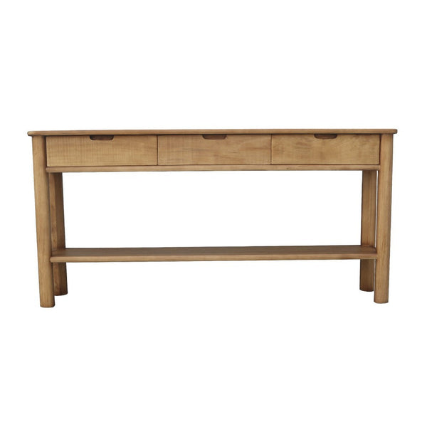 Mele Sofa Console Table, Lower Shelf and 3 Drawers, 62 Inch Natural Brown - BM338163