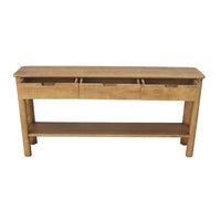 Mele Sofa Console Table, Lower Shelf and 3 Drawers, 62 Inch Natural Brown - BM338163