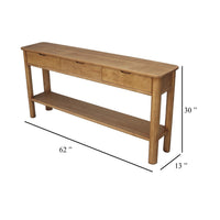 Mele Sofa Console Table, Lower Shelf and 3 Drawers, 62 Inch Natural Brown - BM338163
