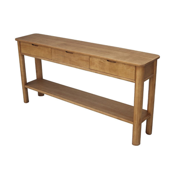 Mele Sofa Console Table, Lower Shelf and 3 Drawers, 62 Inch Natural Brown - BM338163