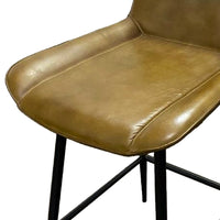 Isha Counter Stool Chair Set of 2, Brown Faux Leather, Black Iron - BM338164