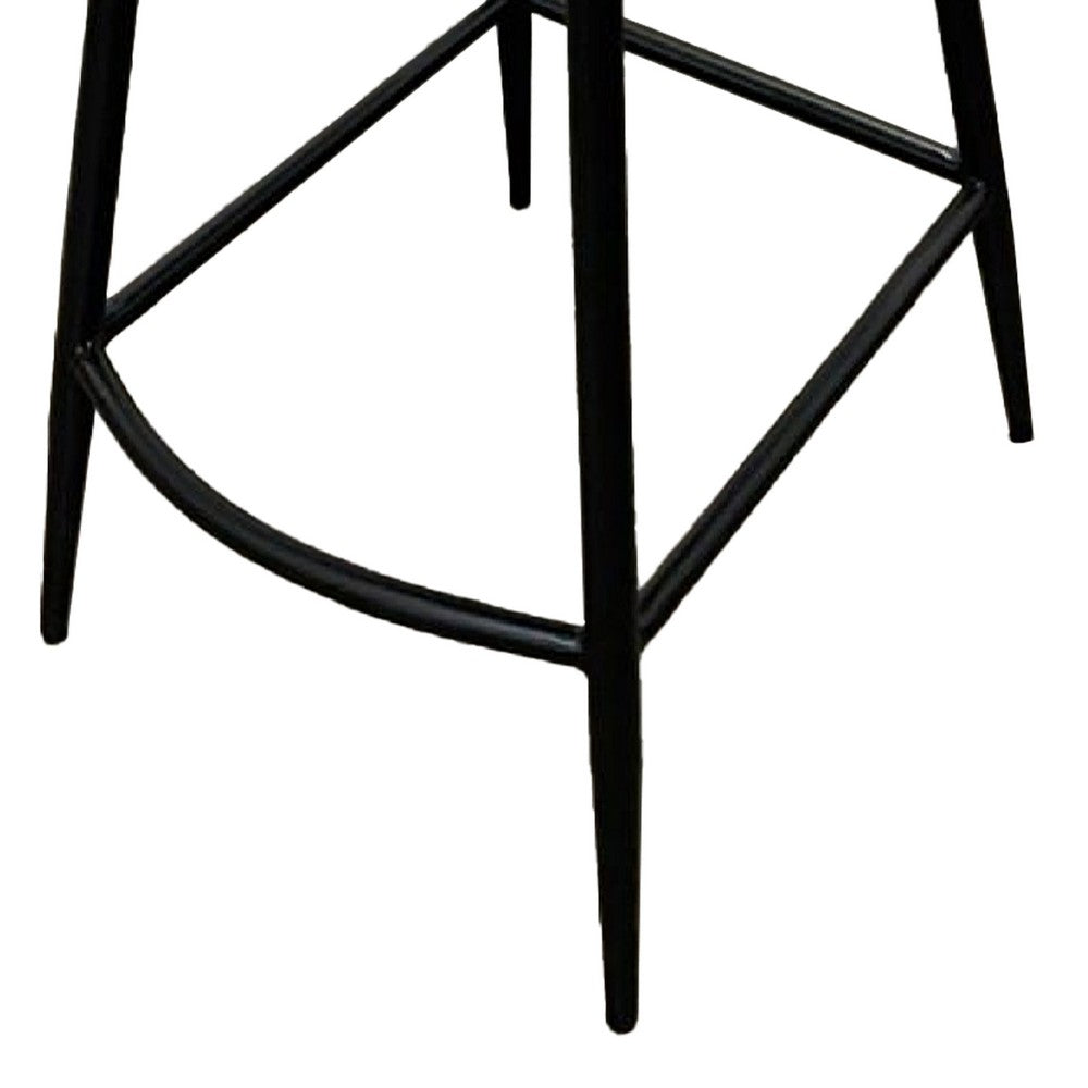 Isha Counter Stool Chair Set of 2, Brown Faux Leather, Black Iron - BM338164