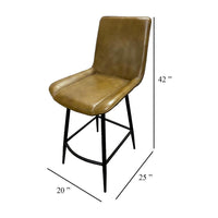 Isha Counter Stool Chair Set of 2, Brown Faux Leather, Black Iron - BM338164