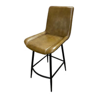 Isha Counter Stool Chair Set of 2, Brown Faux Leather, Black Iron - BM338164