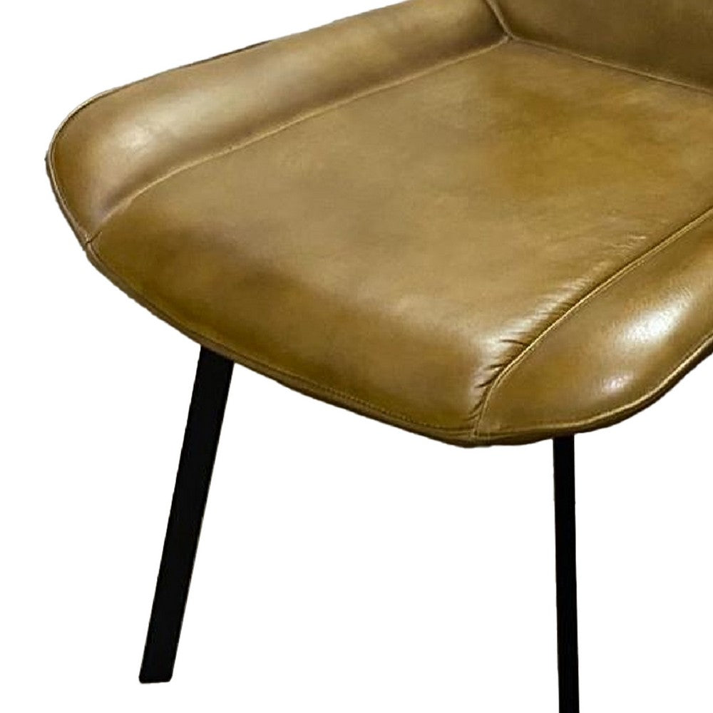 Isha Dining Chair Set of 2, Light Brown Faux Leather, Black Iron Legs - BM338165