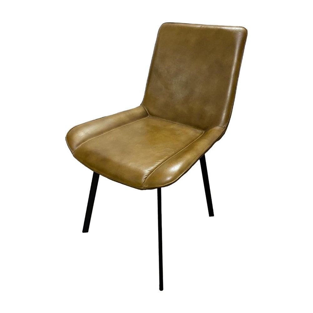 Isha Dining Chair Set of 2, Light Brown Faux Leather, Black Iron Legs - BM338165