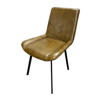 Isha Dining Chair Set of 2, Light Brown Faux Leather, Black Iron Legs - BM338165