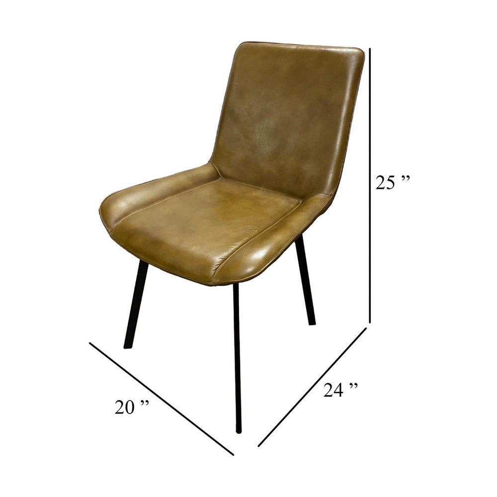 Isha Dining Chair Set of 2, Light Brown Faux Leather, Black Iron Legs - BM338165