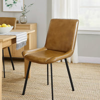 Isha Dining Chair Set of 2, Light Brown Faux Leather, Black Iron Legs - BM338165