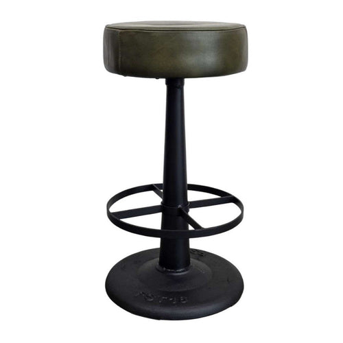 Gevy Counter Height Stool, Round Green Leather Seat with Black Iron Base - BM338167
