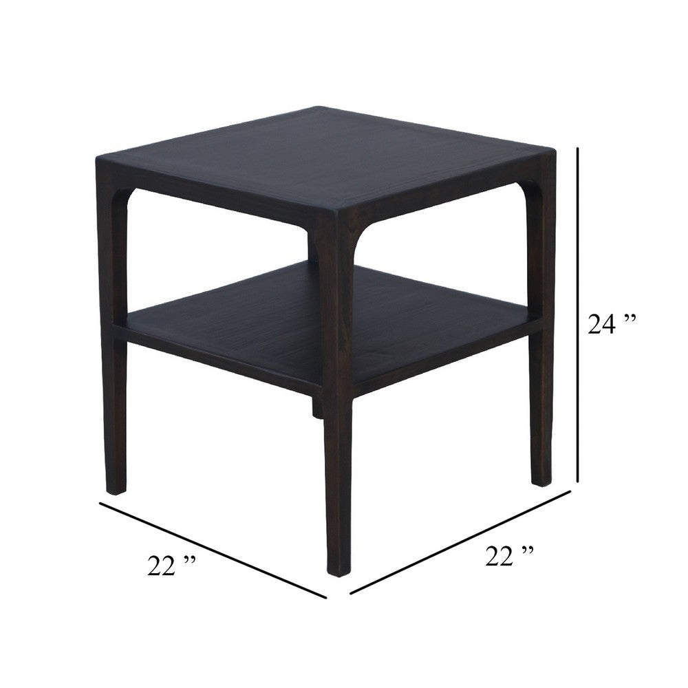 Geni Corner Table, 22 Inch Square Top w Shelf, Parsons Style Java Gray - BM338178