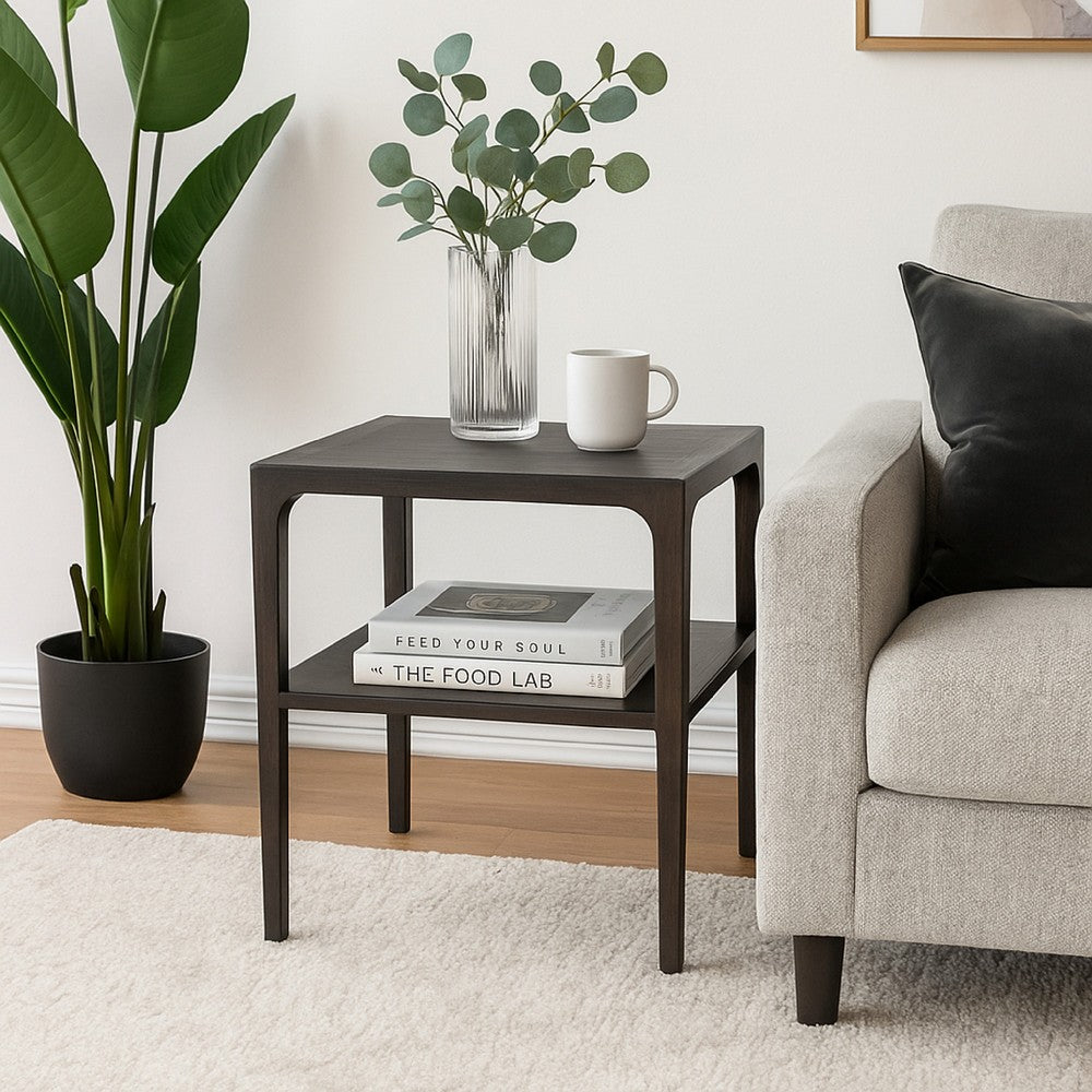 Geni Corner Table, 22 Inch Square Top w Shelf, Parsons Style Java Gray - BM338178