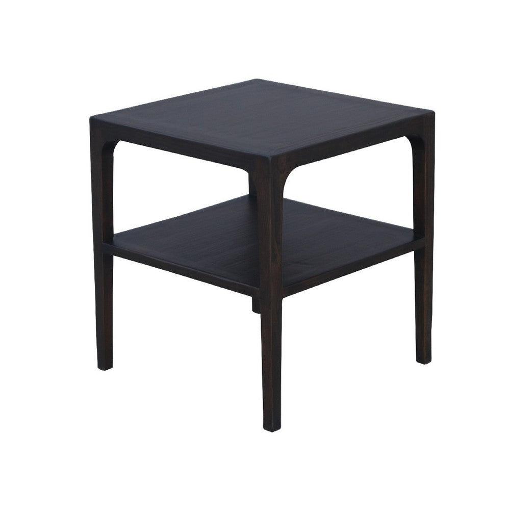 Geni Corner Table, 22 Inch Square Top w Shelf, Parsons Style Java Gray - BM338178